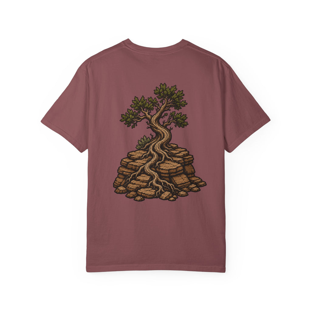 Desert Tree Emerging Through Rock (Back) with Stacked Logo