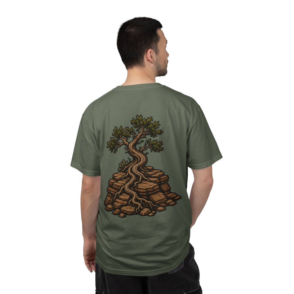 Desert Tree Emerging Through Rock (Back) with Stacked Logo