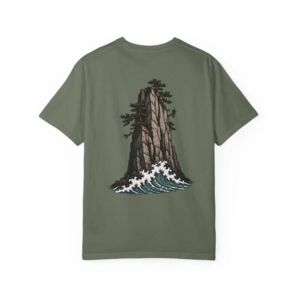 Cliff Wave Crashing (Back) with Stacked Logo