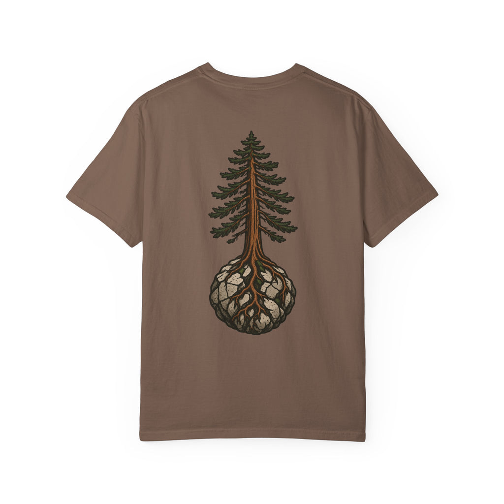 Pine Emerging from Stone (back) with Stacked Logo