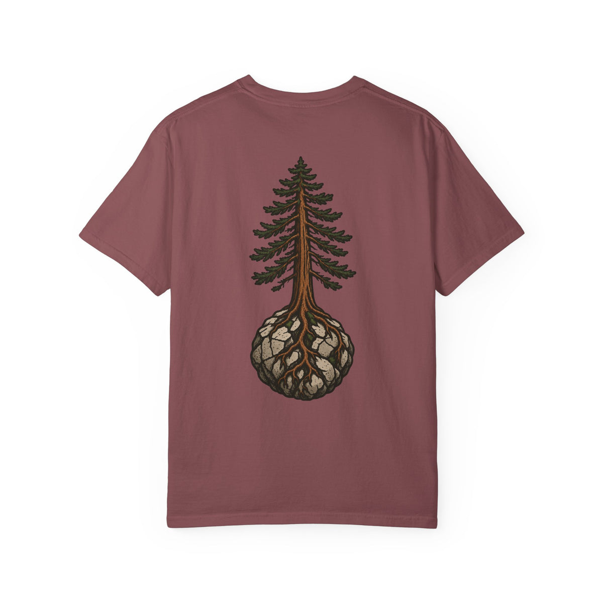 Pine Emerging from Stone (back) with Stacked Logo